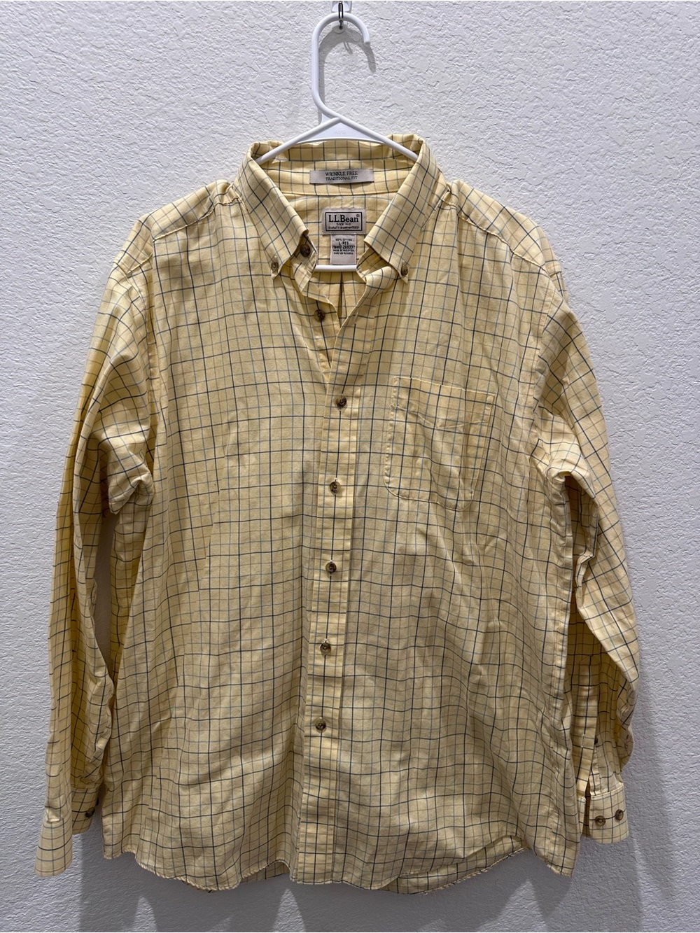 LL Bean Mens Wrinkle Free Traditional Fit Yellow Tattersall Shirt L-REG 269337